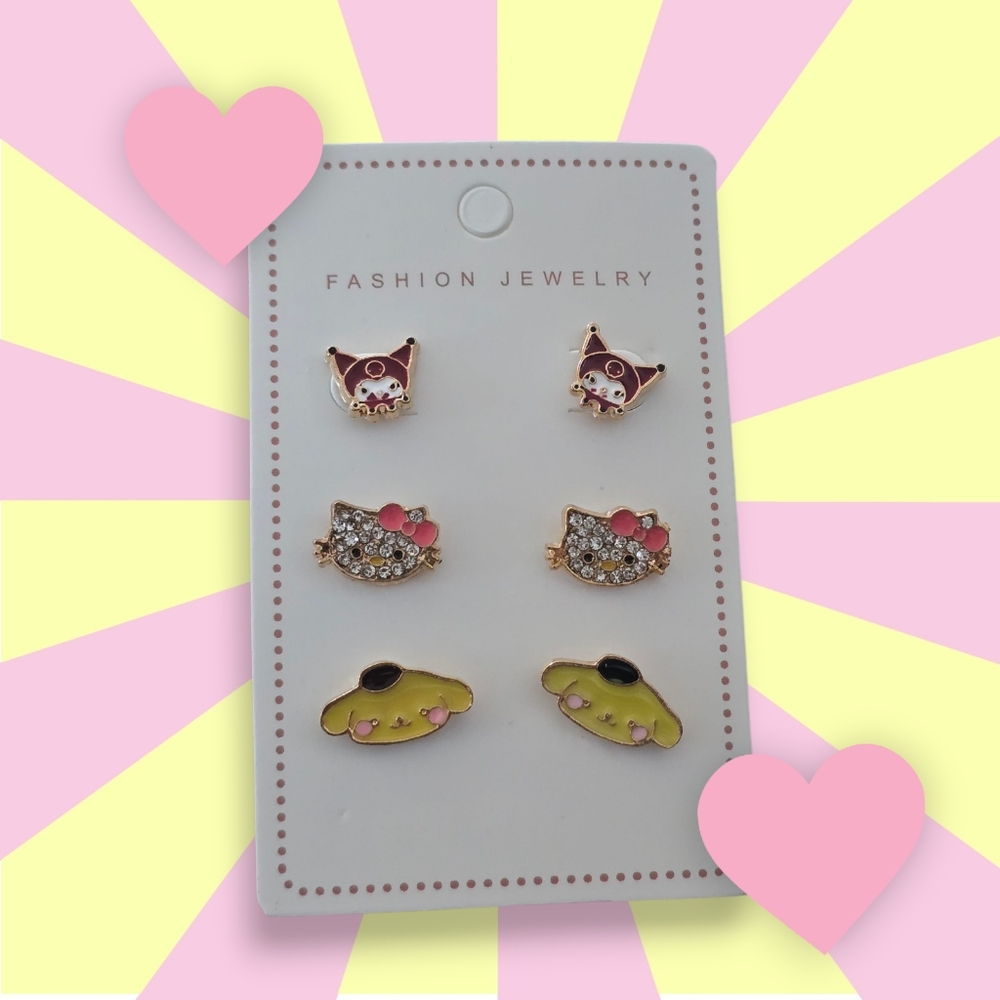 Cute Three Pack of Kitty Themed Earrings